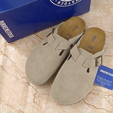 Scarpe zoccoli unisex Birkenstock Boston morbida pelle scamosciata tortora misura stretta/larga