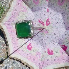 Ombrello  Doppio Parasole Vintage Anni 50 con Manico Lavorato e Pietra