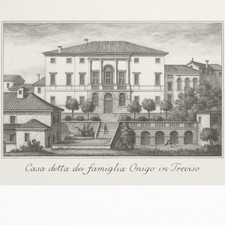 Stampa antica Treviso Casa Onigo – Arte veneta storica da collezione rara  top