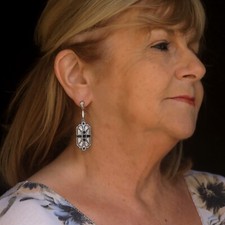 Orecchini Clip On Argentato Art Deco Pizzo Zirconia Cubica Blu Great Gatsby SA1