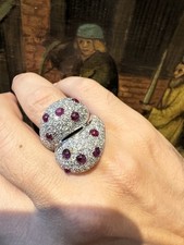 Anello Oro Bianco E Diamanti Taglio Brillante E Rubini 