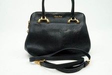Miu Miu Madras Borsa A Spalla 2 Vie Logo In Pelle Nera 4405H