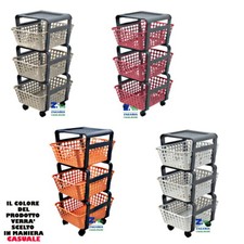 CARRELLO MODULA MULTIUSO PORTAOGGETTI PORTA FRUTTA 3 RIPIANI CON RUOTE