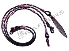 Corda nera nodi multicolore pelle grezza cavallo tack spettacolo romello romano reins38