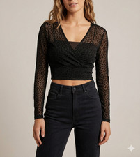 top crop nero elegante effetto
