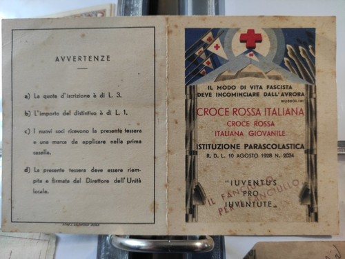 Tessera croce rossa - croce, italiana
