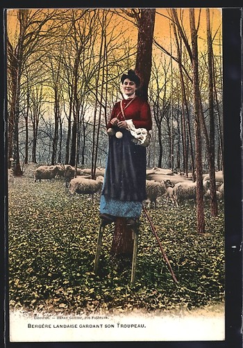 Cpa bergère landaise gardant - bergère,