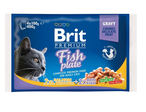 Brit cat adult fish - cat, plate