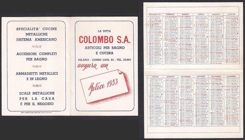 Calendarietto 1953 semestrino - 1953,