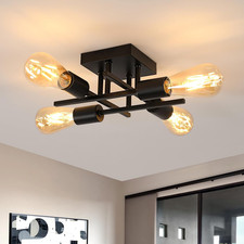 Lampadario Da Soffitto Industriale Plafoniera LED Vintage Nera 4 Luci, Lampada D