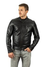 Giacca da Uomo in Vera Pelle Nero Giubbotto Biker Moto Made in Italy