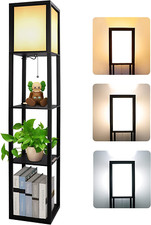 Lampada Salotto da Terra, 3000K-5000K da Pavimento in Legno con Scaffale, Lampad