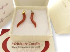 Ciondolo Oro 18 kt Corallo rosso in Corno portafortuna Pendente Cornetto pietra