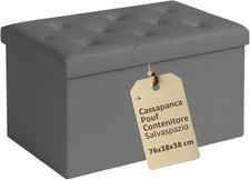 Cassapanca Pouf Contenitore 76x38x38 cm - Salvaspazio con Seduta Imbottita