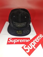 Berretto nero velluto Supreme World Famous New Era, molto raro, taglia 7 1/4, unisex