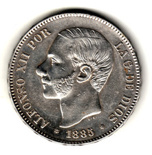 ESPAÑA 5 pesetas plata 1885