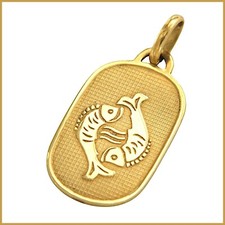 Medaglia Ciondolo Insegna Zodiacale Pesci Oro Giallo Massiccio 18k 18ct 750 Vintage
