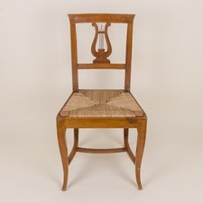 Sedia legno sedile in paglia intrecciata a mano arpa lira vintage antica