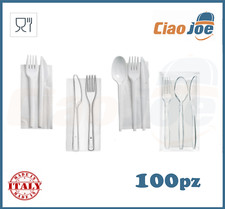100 Set Posate Di Plastica Monouso Bianche O Trasparenti Imbustate Bis Tris