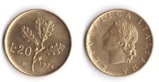 1974 Italia Lire 20 Ramo Di