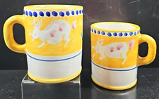Set 2 Tazzine Coniglio Vietri Solimene Punti Giallo Blu Ceramica Tazzine Caffè Italia Lotto