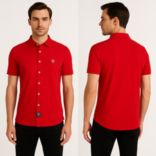 Williams Wilson Camicia Da Uomo Taglia Xl Rosso Manica Corta Stretch Slim Fit