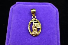 Ciondolo pendente oro giallo 14 kt croce sacra Bibbia e mani preghiera