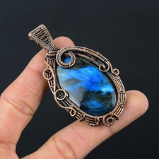Bellissima pietra preziosa labradorite fatta a mano filo di rame ciondolo gioielli CCP-030