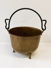 CALDERONE PAIOLO IN RAME CON MANICO E PIEDI IN OTTONE BATTUTO A MANO VINTAGE