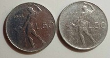 2 VOLCANO TYPE 50 LIRE COINS