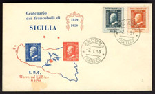 ITALIA 1959 FDC UNIVERSAL - Centenario FRANCOBOLLI della SICILIA edizione rara