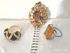 LOTTO BIGIOTTERIA VINTAGE 2 ANELLI UNA SPILLA BIJOU IDEA REGALO RETRò