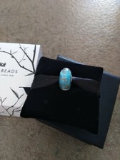 "TROLLBEADS" CHARM VETRO TURCHESE E ORO LAVORATO A MANO E ARGENTO BELLISSIMO! 