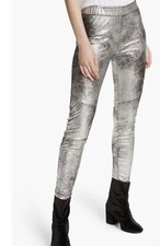 Free People Leggings Donna Ecopelle 30 Elasticizzati Vita Media Squalo Metallizzato