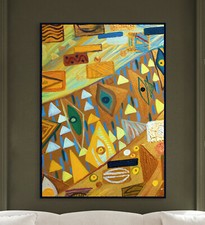 Collage Astratto Tela Immagine Nero Marrone Giallo Moderno Arte Dipinto Quadro