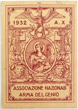 REGIO ESERCITO UDINE ASSOCIAZIONE NAZIONALE ARMA DEL GENIO TESSERA A.X° 1932