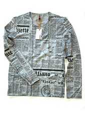 John Galliano t-shirt uomo giornale gazzetta manica lunga stampa grigia taglia 44 46 XS S