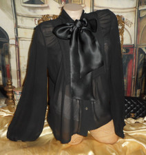 Blusa seta nera taglia 4 crepe georgette raso figa fiocco manica bassa Max & Co.