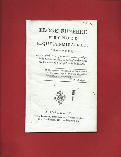 1791 eloge funebre mirabeau - 1791, de