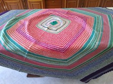 Antica coperta lana all'uncinetto telo poncho shabby chic copriletto copridivano