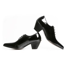Mens Leather Pointy Toe Business Mid Block Heel Party Wedding Lace Up Shoes Hot