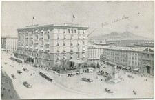 Primi '900 Napoli Hotel Isotta & Geneve tram auto d'epoca carrozze FP B/N ANIM