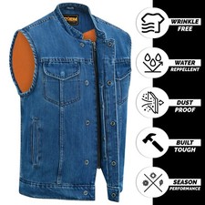 Gilet biker blu denim per uomo