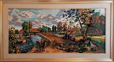 Ricamo a mezzo punto croce PAESAGGIO CONTADINO 109x49 cm a mano con cornice