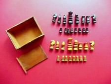 Scacchi Pedine Legno Tornito Fine '800 Completo 32 Pezzi Scacchistica Astuccio
