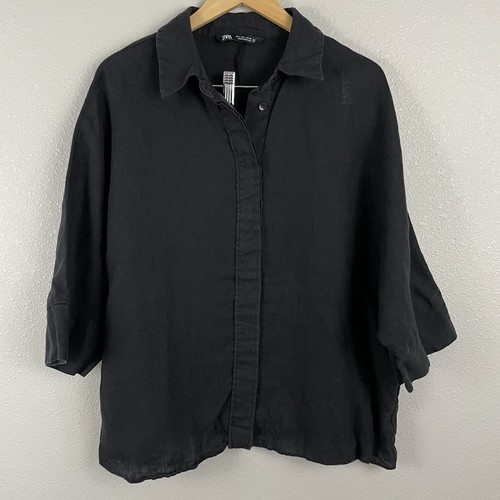 Zara donna nero 100 lino - l,