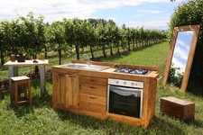 Cucina INDUSTRIAL in legno + ELETTRODOMESTICI + SPECCHIO 200x65xh87 SU MISURA