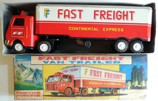 VINTAGE GRANDE LATTA GIOCATTOLO CAMION TRASPORTO VELOCE FURGONE RIMORCHIO T.N. NOMURA JAPAN anni 60 SCATOLA