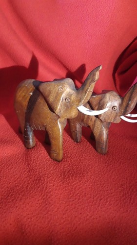 Coppia elefanti legno - coppia, in