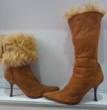 Stivali in vera pelliccia Made in Italy beige tacco EU40